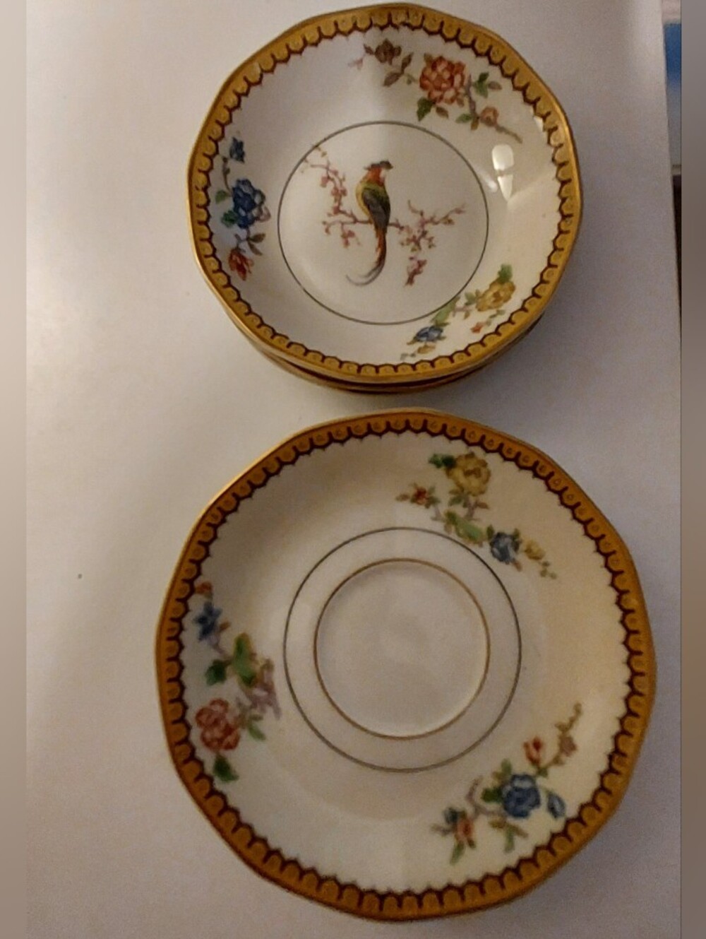 Theodore Haviland Limoges France Blois Birds Of Paradise Dessert Bowls Saucers
